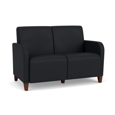 Lesro Siena Lounge Reception 2 Seat Tandem Seating No Center Arm, Walnut, MD Black Upholstery SN2101
